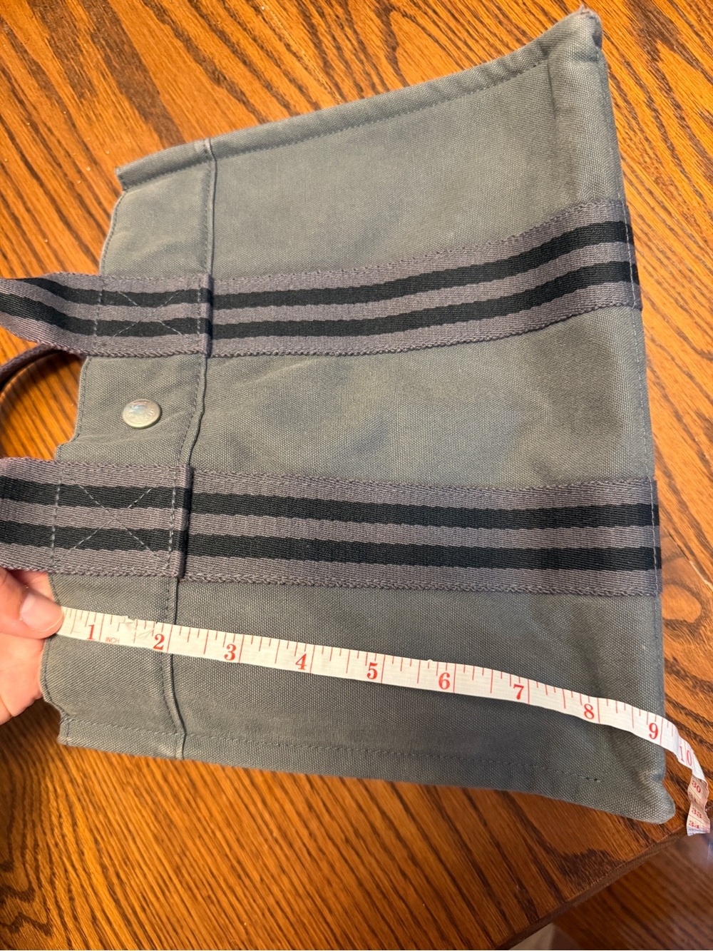 Hermes Gray Canvas Tote with Black Stripes - Picture 13 of 15